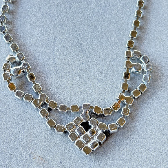 1950's Blue Rhinestone Mid Century Vintage Choker Necklace, Prom Formal Jewelry - Picture 11 of 12